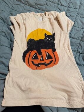 Celebrate It Cream Tee with Black Cat and Orange Pumpkin